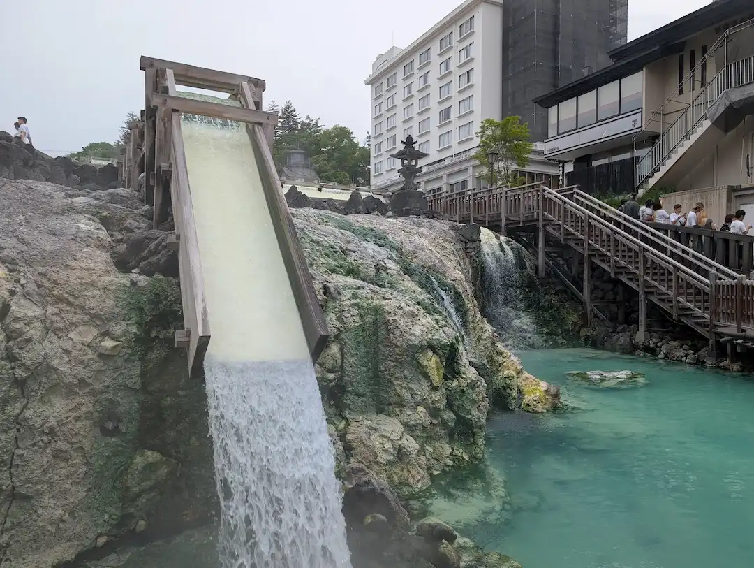 Hot spring water flowing through a yubatake